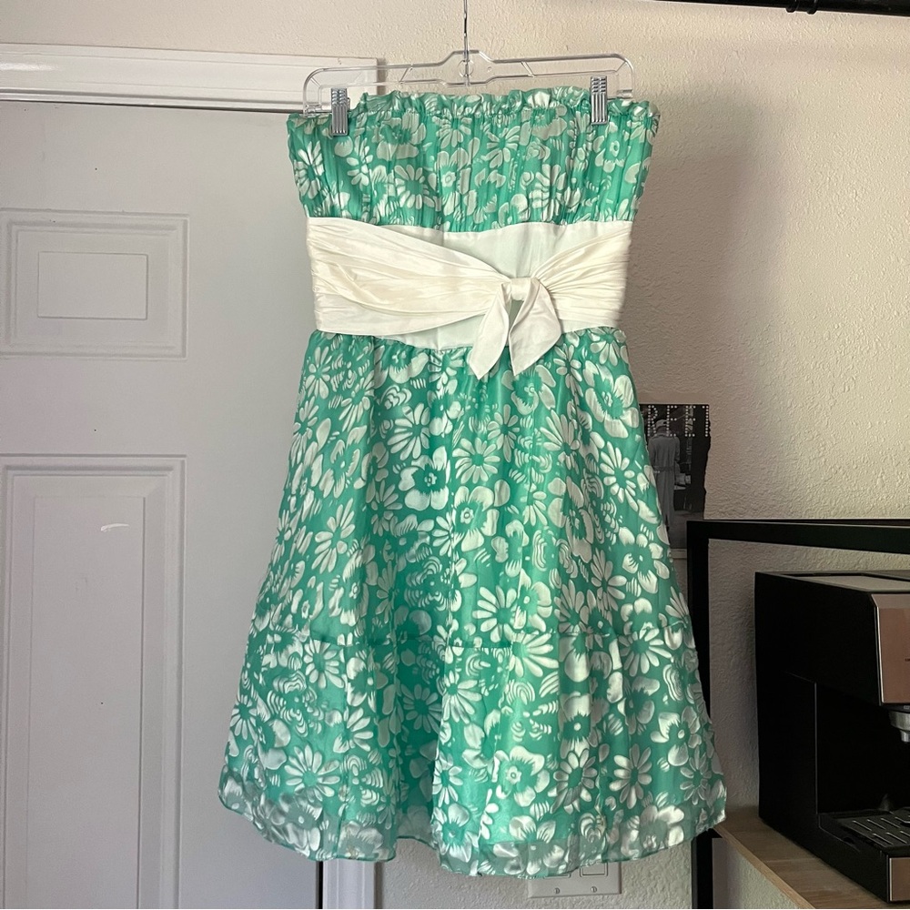 BETSEY JOHNSON vintage evening full skirt aqua mint teal strapless‎ mini dress